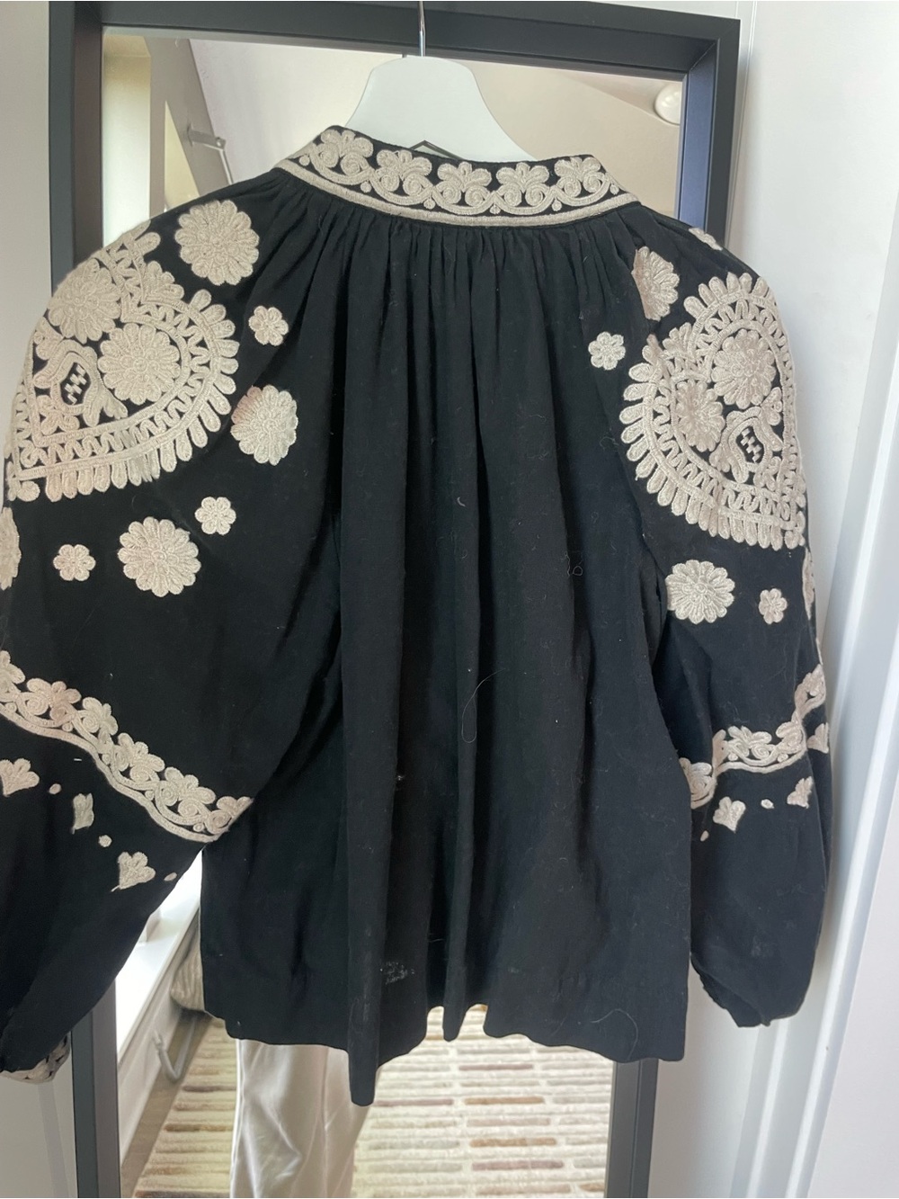 Sea New York Black Blouse with Cream Embroidered Applique